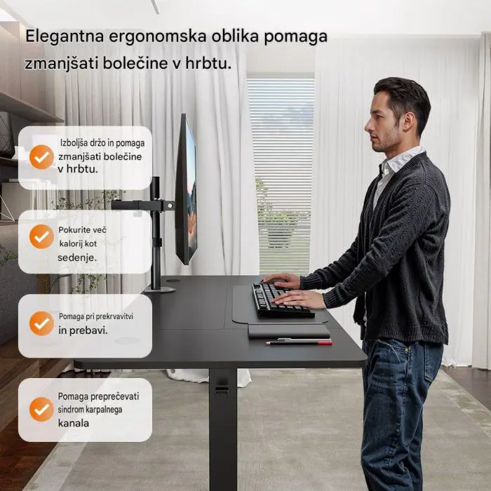 VonHaus Črna električno nastavljiva dvižna pisalna miza 140 × 60 cm z USB-C polnilnim priključkom