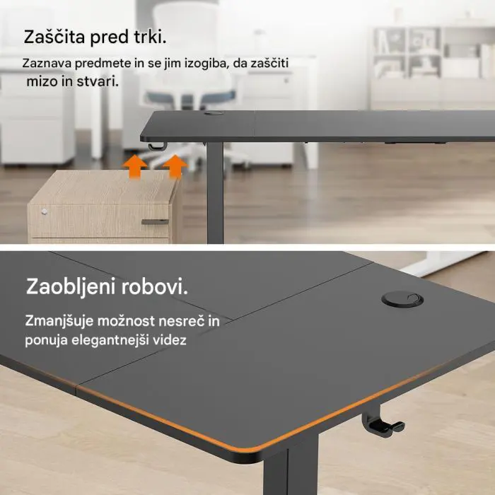 VonHaus Električna dvižna pisalna miza 140 × 60 cm, črno podnožje z orehovo delovno ploščo, USB-C polnilnim priključkom