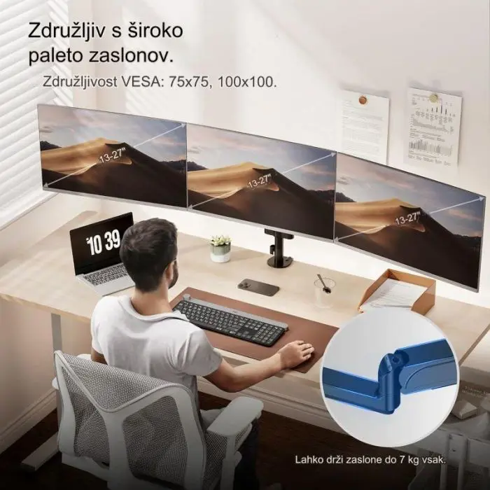 VonHaus triple tabletop bracket up to 32 '', 2 x USB 3.0, gas spring