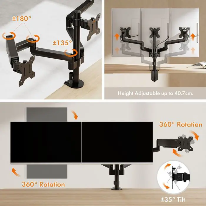 VonHaus triple tabletop bracket up to 32 '', 2 x USB 3.0, gas spring