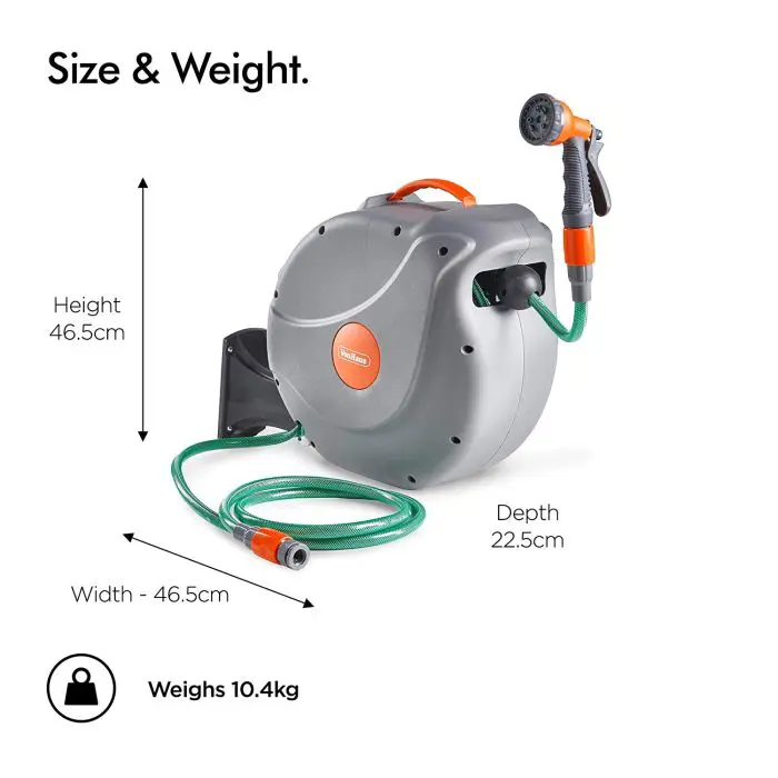 VonHaus wall hose holder 30m auto Roll-Up 8-function spray gun