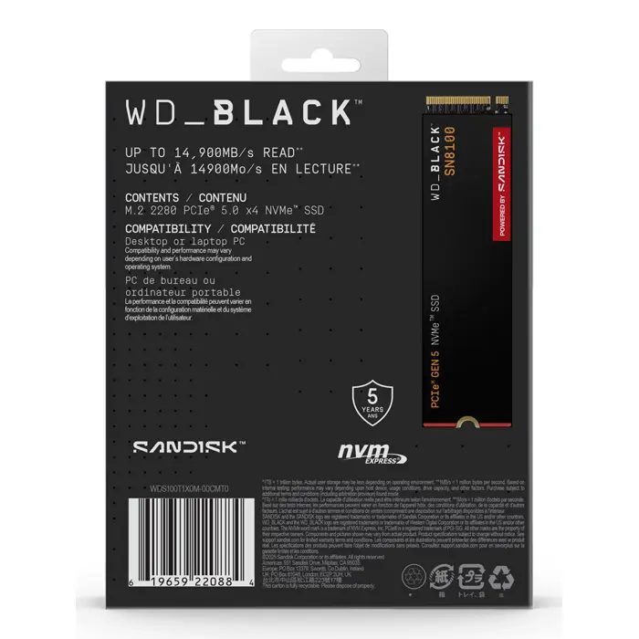 Western Digital Black SN8100 1 TB M.2 PCI Express 5.0 NVMe TLC 3D NAND
