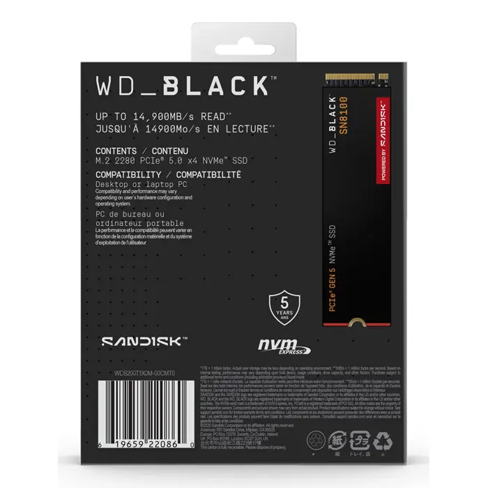 Western Digital Black SN8100 2 TB M.2 PCI Express 5.0 NVMe TLC 3D NAND