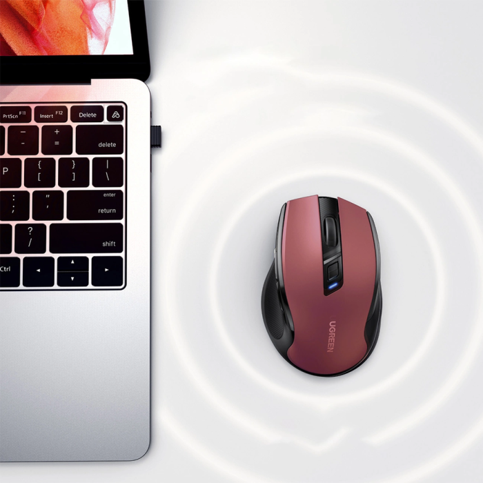 Wireless mouse UGREEN Bluetooth 5.0 and 2.4 Ghz with USB receiver - red