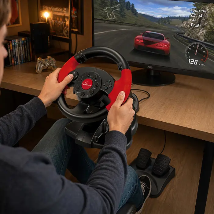 xlyne EG103 Gaming Controller Steering wheel PC,Playstation 2,Playstation 3 Digital Black,Red