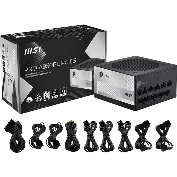 Napajanje MSI PRO A850PL PCIE5 850W 120mm 80plus Platinum aPFC