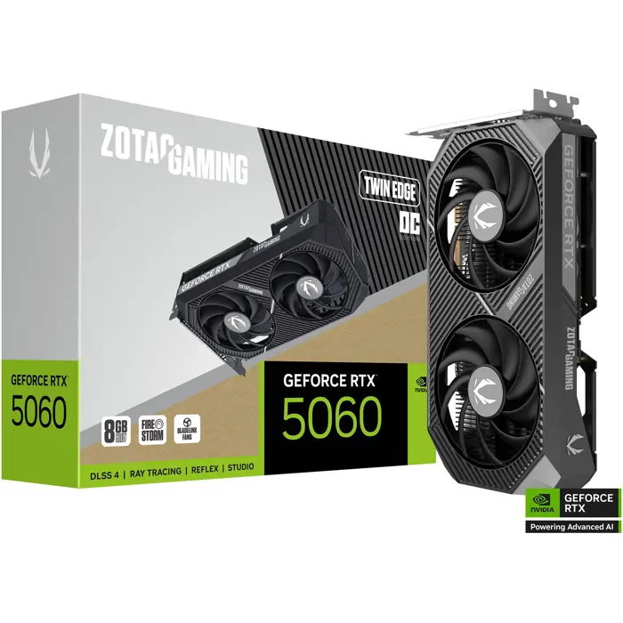 ZOTAC GeForce RTX 5060 Twin Edge OC, graphics card DLSS 4, 3x DisplayPort, 1x HDMI 2.1